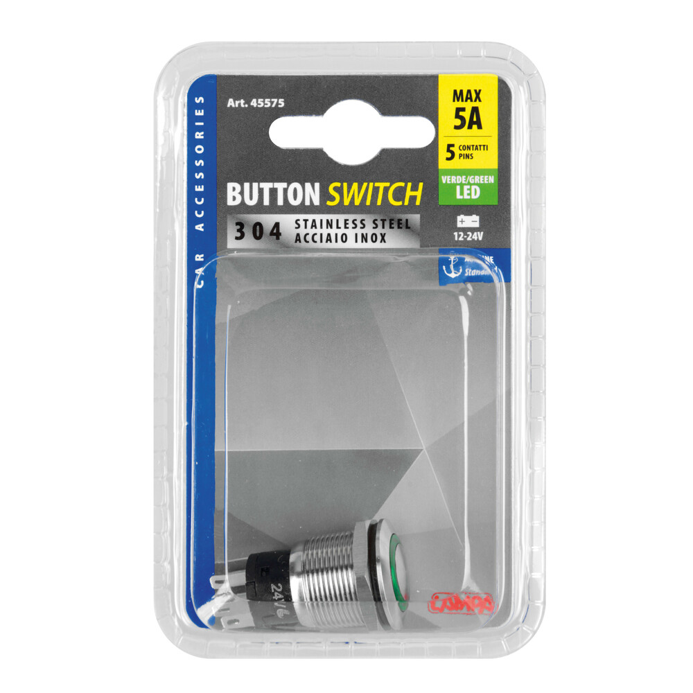 Εικόνα 6 από 6 — ΔΙΑΚΟΠΤΗΣ ΜΠΟΥΤΟΝ (BUTTON) 12/24V 5Amax 5PIN IP65 ON/OFF ME LED ΠΡΑΣΙΝΟ ΑΝΟΞΕΙΔΩΤΟ ΑΤΣΑΛΙ LAMPA – 1 TEM.