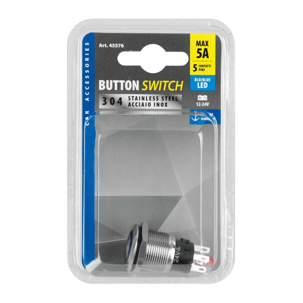Εικόνα 6 από 6 — ΔΙΑΚΟΠΤΗΣ ΜΠΟΥΤΟΝ (BUTTON) 12/24V 5Amax 5PIN IP65 ON/OFF ME LED ΜΠΛΕ ΑΝΟΞΕΙΔΩΤΟ ΑΤΣΑΛΙ LAMPA – 1 TEM.