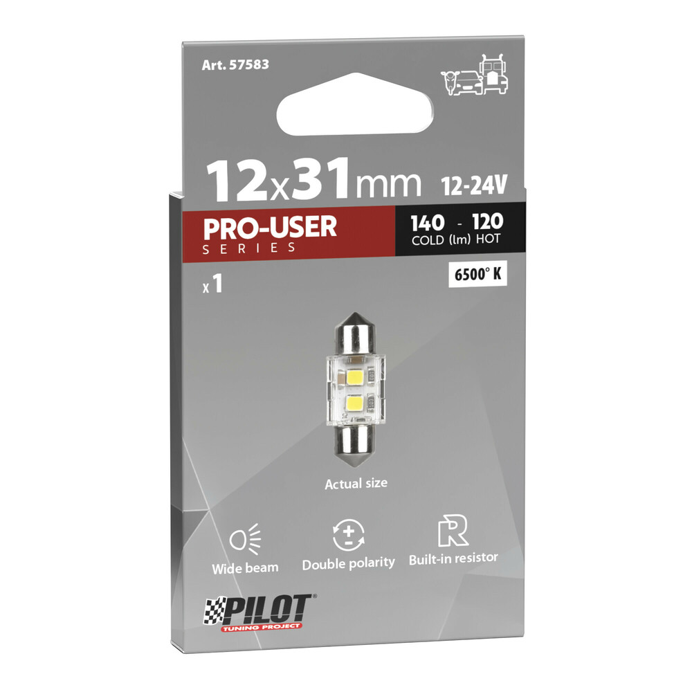 Εικόνα 3 από 3 — ΛΑΜΠΑΚΙΑ ΠΛΑΦΟΝΙΕΡΑΣ 12/24V 12x31mm 140/120lm 6.500K ΔΙΠΛΗΣ ΠΟΛ/ΤΑΣ LED CAN-BUS PRO-USER SERIES 1ΤΕΜ