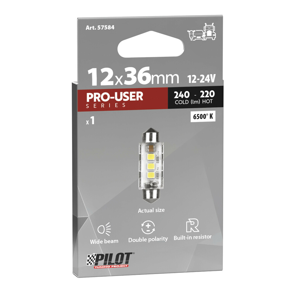 Εικόνα 3 από 3 — ΛΑΜΠΑΚΙΑ ΠΛΑΦΟΝΙΕΡΑΣ 12/24V 12x36mm 240/220lm 6.500K ΔΙΠΛΗΣ ΠΟΛ/ΤΑΣ LED CAN-BUS PRO-USER SERIES 1ΤΕΜ