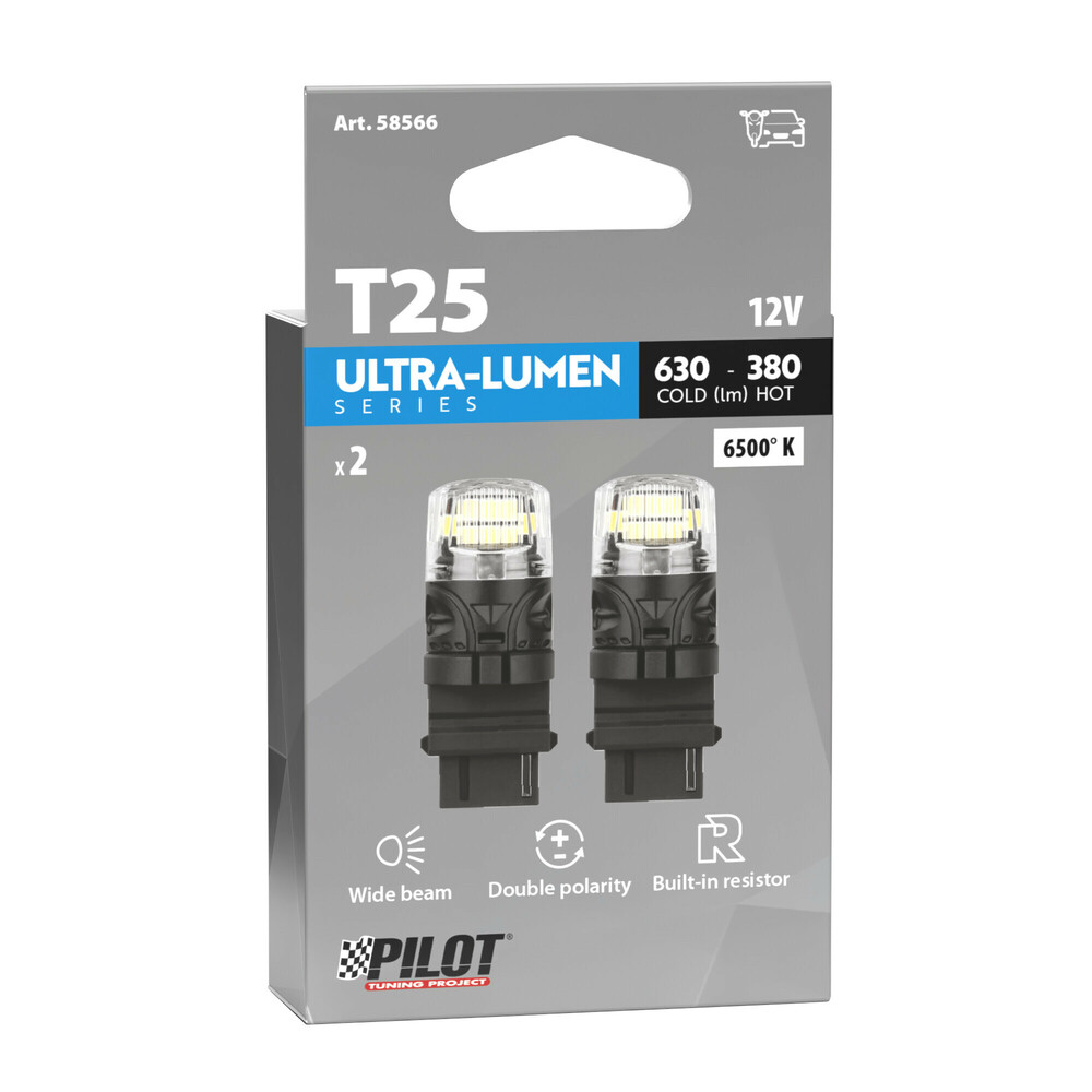 Εικόνα 3 από 3 — P27W 12V W2,5x16d 630/380lm 6.500K ΔΙΠΛΗΣ ΠΟΛΙΚΟΤΗΤΑΣ LED CAN-BUS ULTRA-LUMEN SERIES 2ΤΕΜ.