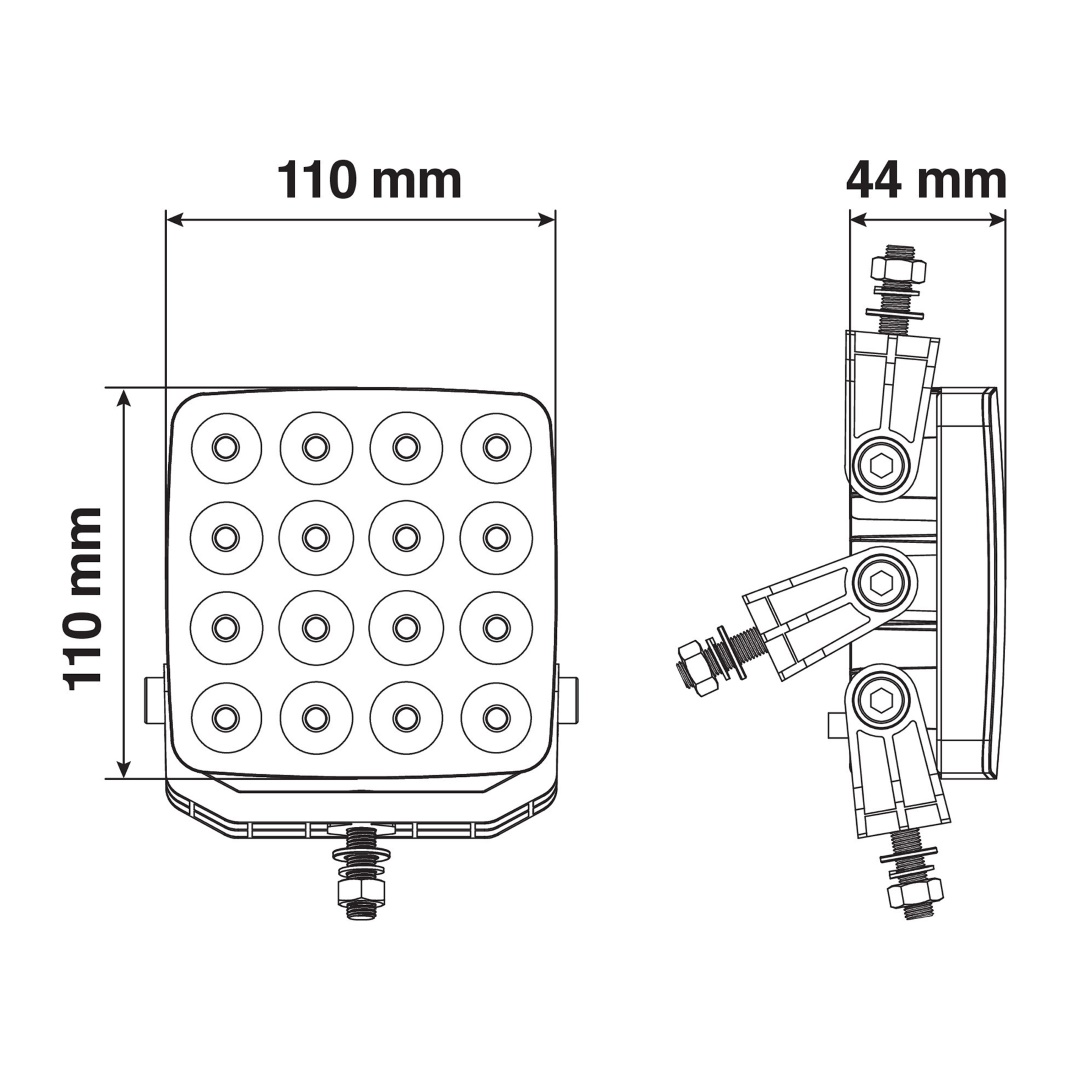 Εικόνα 3 από 4 — ΠΡΟΒΟΛΕΑΣ WL-26 16LED 48W 3300lm 10-30V 110x110x44 mm 3 ΘΕΣΕΩΝ ΜΕ ΦΩΣ ΔΙΑΘΛΑΣΗΣ -1ΤΕΜ.