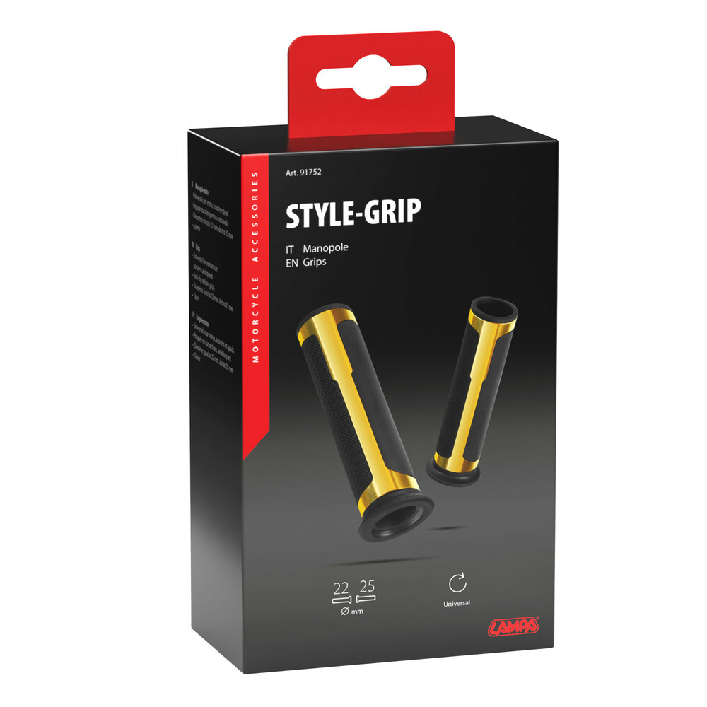 Εικόνα 2 από 2 — ΧΕΡΟΥΛΙΑ MOTO STYLE GRIP ΜΑΥΡΟ/ΧΡΥΣΟ ΧΡΩΜΑ 22mm+25mm 12cm LAMPA – 2 τεμ.