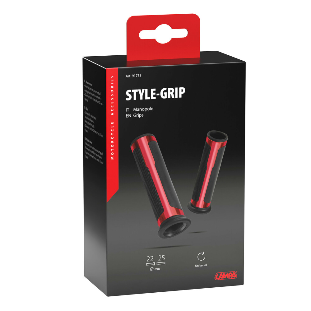 Εικόνα 2 από 2 — ΧΕΡΟΥΛΙΑ MOTO STYLE GRIP ΜΑΥΡΟ/ΚΟΚΚΙΝΟ ΧΡΩΜΑ 22mm+25mm 12cm LAMPA – 2 τεμ.