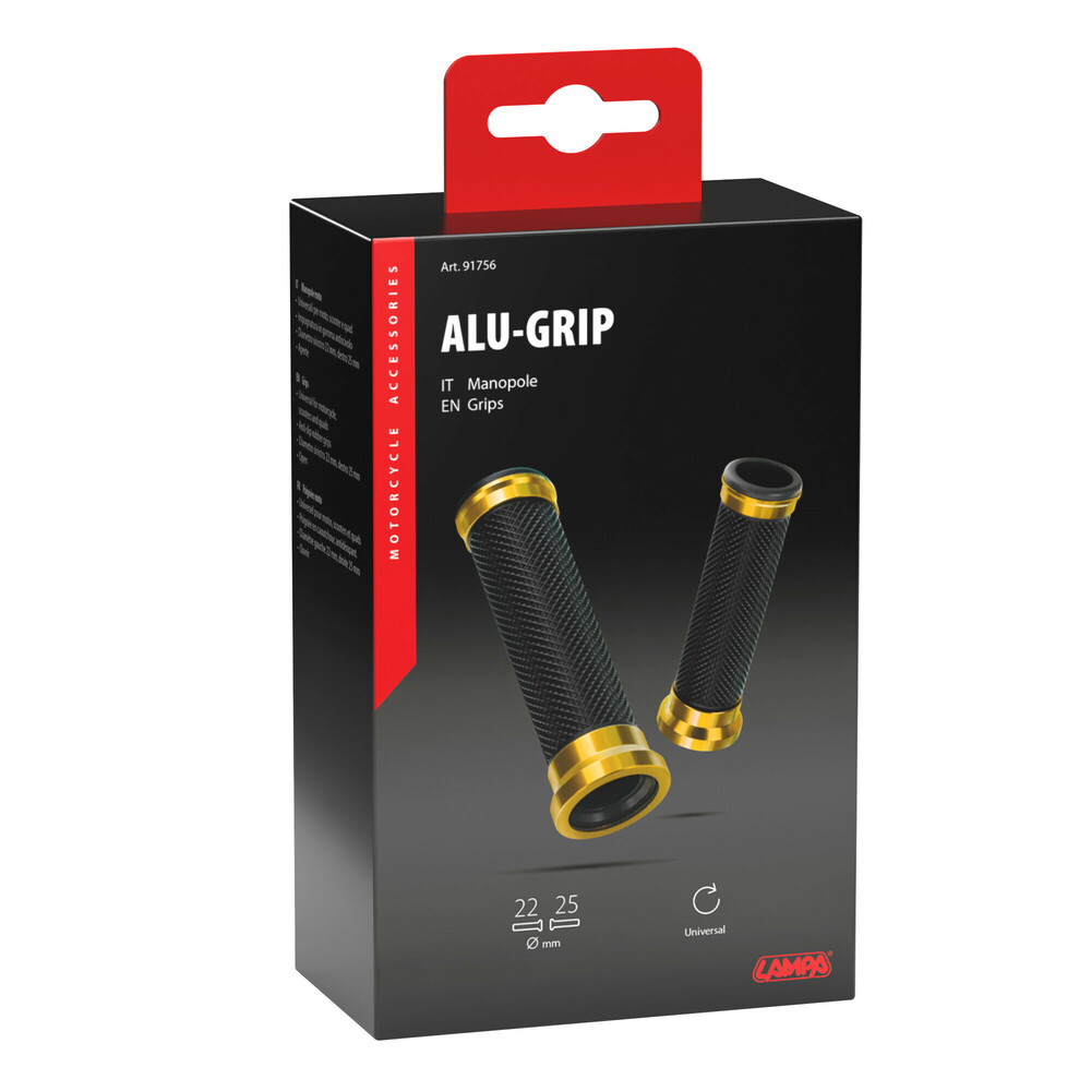 Εικόνα 2 από 2 — ΧΕΡΟΥΛΙΑ MOTO ALU GRIP  ΜΑΥΡΟ/ΧΡΥΣΟ ΧΡΩΜΑ 22mm+25mm 12cm LAMPA – 2 τεμ.