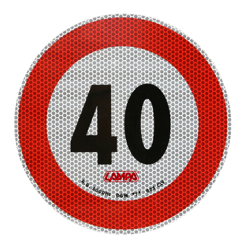 Εικόνα 1 από 2 — ΣΗΜΑ ΤΑΧΥΤΗΤΑΣ ΧΙΛΙΟΜΕΤΡΩΝ 40km/h ΑΥΤΟΚΟΛΛΗΤΟ 20CM ΔΙΑΜΕΤΡΟ LAMPA – 1 ΤΕΜ.