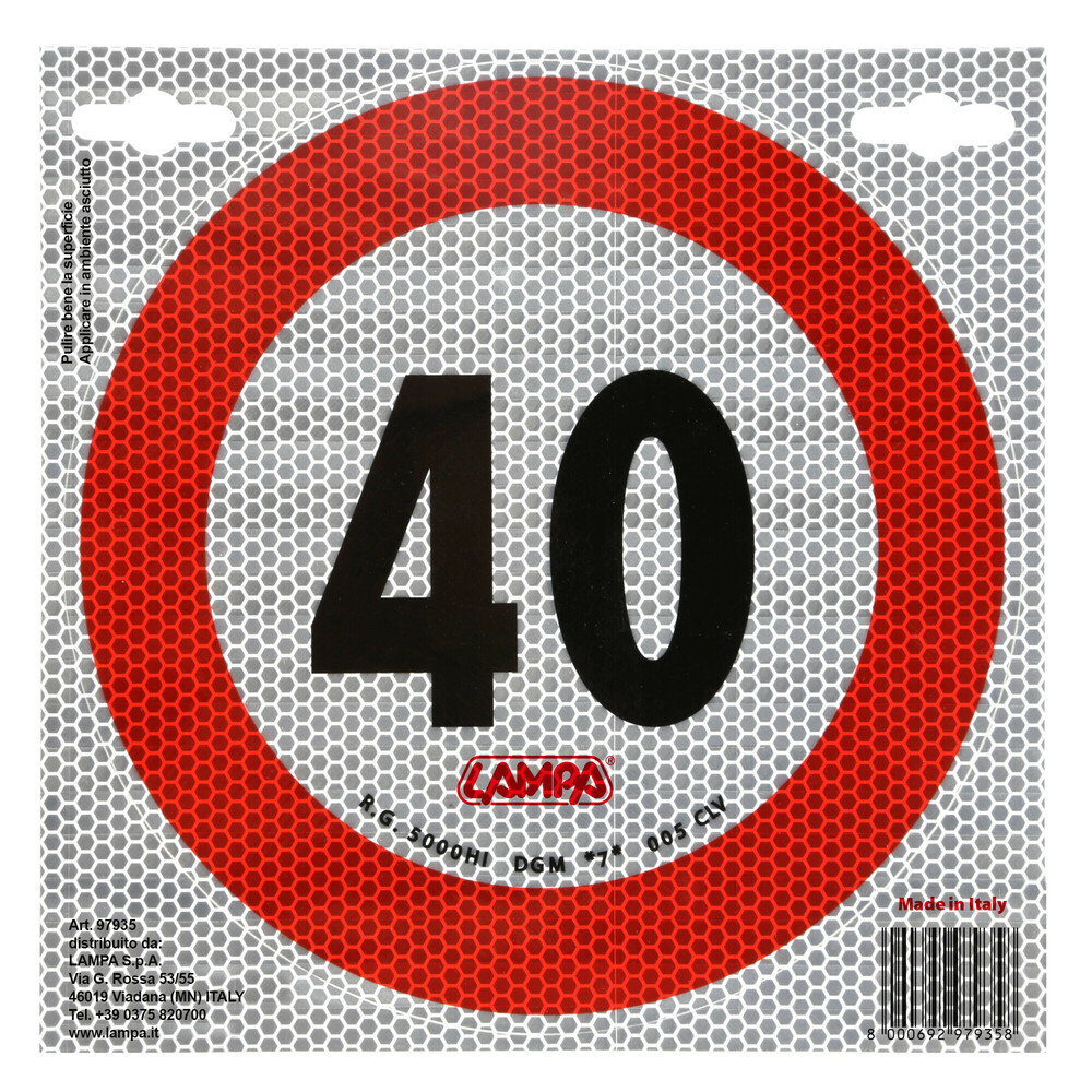 Εικόνα 2 από 2 — ΣΗΜΑ ΤΑΧΥΤΗΤΑΣ ΧΙΛΙΟΜΕΤΡΩΝ 40km/h ΑΥΤΟΚΟΛΛΗΤΟ 20CM ΔΙΑΜΕΤΡΟ LAMPA – 1 ΤΕΜ.
