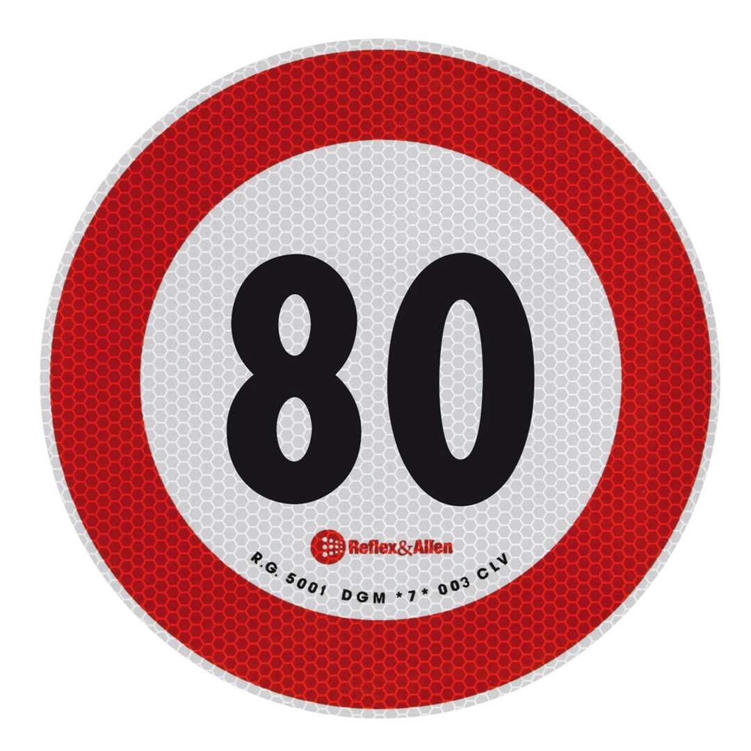 Εικόνα 1 από 2 — ΣΗΜΑ ΤΑΧΥΤΗΤΑΣ ΧΙΛΙΟΜΕΤΡΩΝ 80km/h ΑΥΤΟΚΟΛΛΗΤΟ 20CM ΔΙΑΜΕΤΡΟΣ