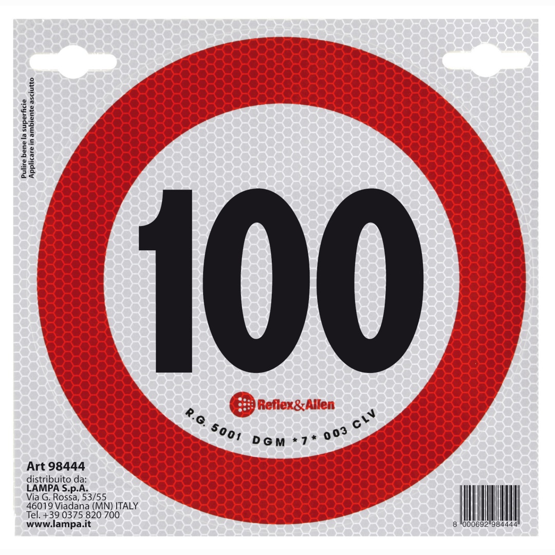 Εικόνα 2 από 2 — ΣΗΜΑ ΤΑΧΥΤΗΤΑΣ ΧΙΛΙΟΜΕΤΡΩΝ 100km/h ΑΥΤΟΚΟΛΛΗΤΟ 20CM ΔΙΑΜΕΤΡΟΣ