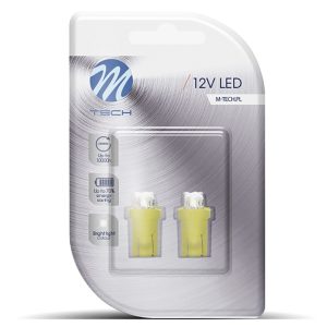 T10 W5W 12V W2,1x9,5d LED 4xFlux 3mm ΚΙΤΡΙΝΟ ΔΙΑΘΛΑΣΗΣ (ΚΑΡΦΩΤΟ ΑΚΑΛΥΚΟ) BLISTER 2ΤΕΜ. M-TECH
