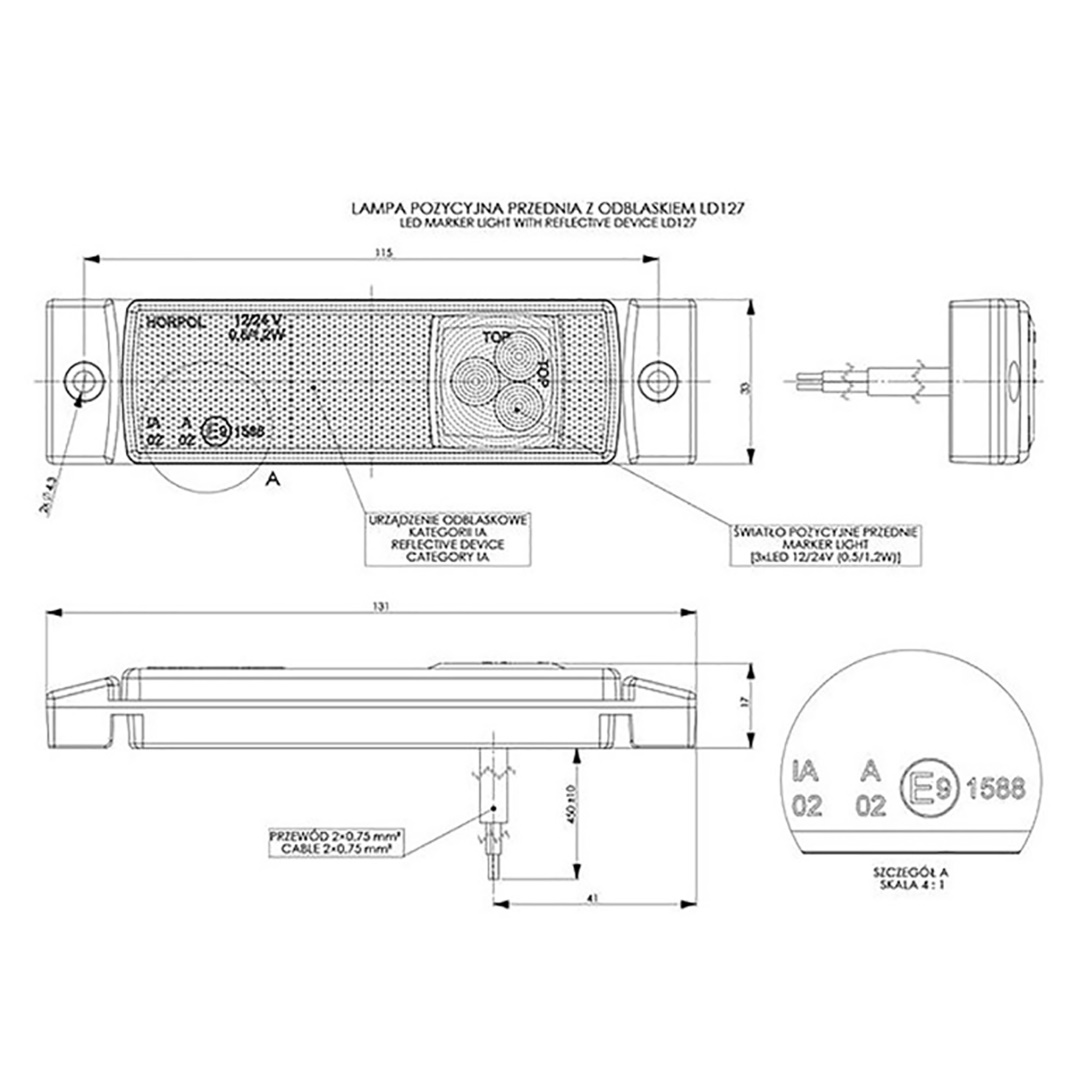 Εικόνα 2 από 2 — ΦΩΣ ΟΓΚΟΥ ΑΝΑΚΛΑΣΤΙΚΟ LD127 12/24V 3LED HORPOL ΛΕΥΚΟ 13 x 3  cm -1ΤΕΜ.