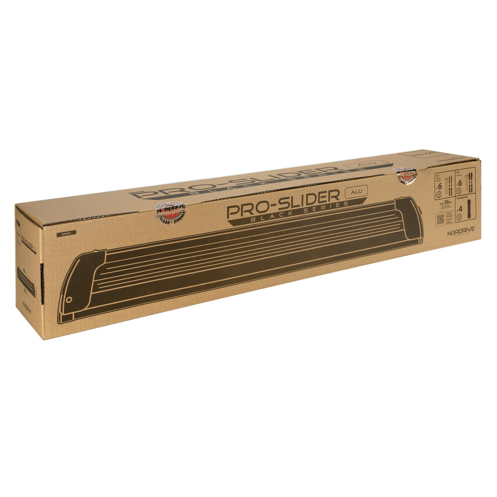 Εικόνα 5 από 5 — Nordrive – Βάση Σκι Οροφής Pro‑Slider EVO PS‑60 Black σε Μαύρο Χρώμα με Αντικλεπτικό Σύστημα και Συρόμενη Λειτουργία σε Διαστάσεις 800x50x135 mm για 6 ζευγάρια σκι ή 4 snowboard – 1 τεμ. (N40001)