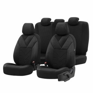 Amio - Καλύμματα Καθισμάτων OTOM Ruby 1202 Grey/Black σε Μαύρο/Σκούρο Γκρι Λινό και Δερματίνη για Μπροστινά και Πίσω Καθίσματα με 5 Προσκέφαλα - 1 σετ. (OT77345/AM)