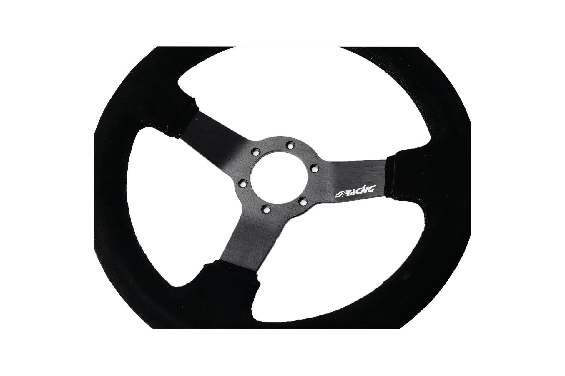 Εικόνα 3 από 3 — ΤΙΜΟΝΙ ΤΡΙΑΚΤΙΝΟ 320 mm/ΠΑΧΟΣ 104 mm/BΑΘΟΣ 47 mm ΜΑΥΡΟ ΣΟΥΕΤ ΜΕ ΚΙΤΡΙΝΗ ΡΙΓΑ SIMONI RACING – 1 TEM.