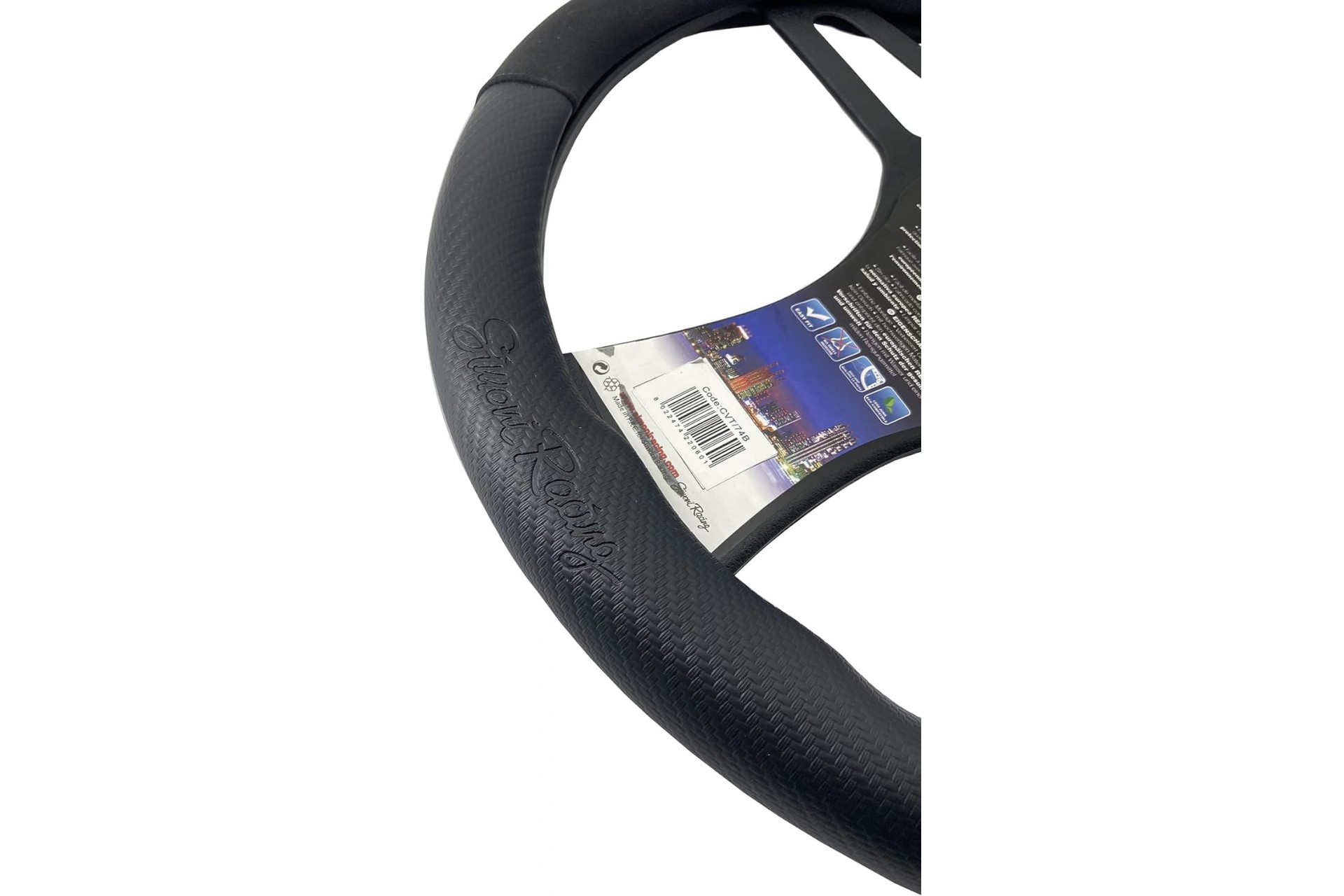 Εικόνα 3 από 3 — ΚΑΛΥΜΜΑ ΤΙΜΟΝΙΟΥ SPORTY CARBON LOOK ΜΑΥΡΟ/ΜΠΛΕ ΟΙΚΟΛΟΓΙΚΟ ΔΕΡΜΑ 37-39cm SIMONI RACING  – 1 τεμ.