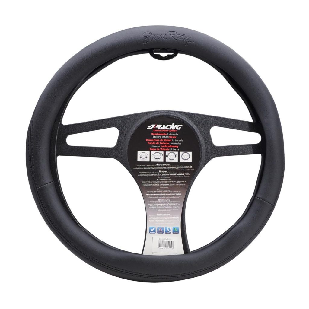Εικόνα 1 από 2 — ΚΑΛΥΜΜΑ ΤΙΜΟΝΙΟΥ EASY BLACK ΜΑΥΡΟ ΜΕ LOGO SIMONI RACING OIKOΛΟΓΙΚΟ ΔΕΡΜΑ 37-39cm SIMONI RACING  – 1 τεμ.