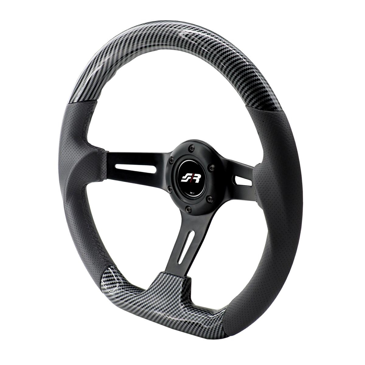 Εικόνα 1 από 5 — ΤΙΜΟΝΙ GIAU CARBON LOOK ΤΡΙΑΚΤΙΝΟ ΜΑΥΡΟ ΔΙΑΜΕΤΡΟΣ 350mm ΠΑΧΟΣ 70mm SIMONI RACING  – 1 τεμ.