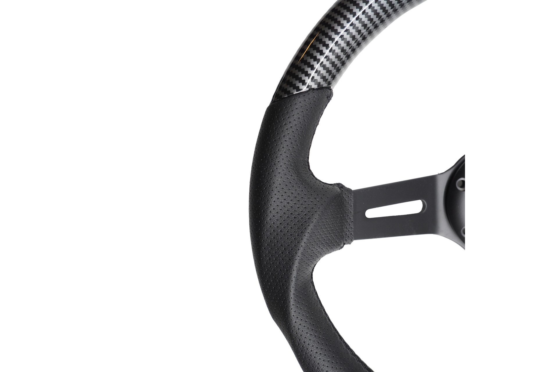 Εικόνα 2 από 5 — ΤΙΜΟΝΙ GIAU CARBON LOOK ΤΡΙΑΚΤΙΝΟ ΜΑΥΡΟ ΔΙΑΜΕΤΡΟΣ 350mm ΠΑΧΟΣ 70mm SIMONI RACING  – 1 τεμ.
