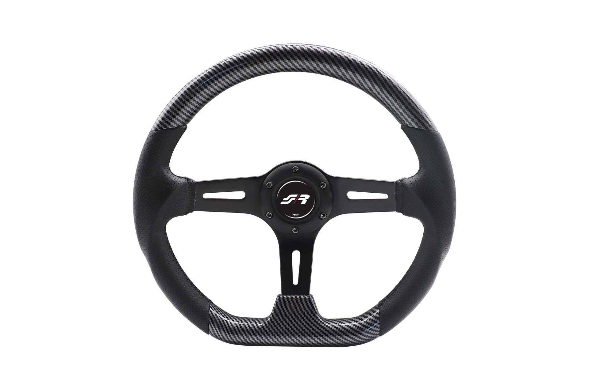 Εικόνα 4 από 5 — ΤΙΜΟΝΙ GIAU CARBON LOOK ΤΡΙΑΚΤΙΝΟ ΜΑΥΡΟ ΔΙΑΜΕΤΡΟΣ 350mm ΠΑΧΟΣ 70mm SIMONI RACING  – 1 τεμ.