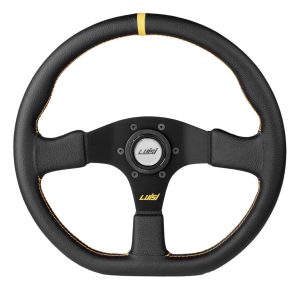 ΤΙΜΟΝΙ STEALTH CORSA 355mm ΤΡΙΑΚΤΙΝΟ ΔΕΡΜΑΤΙΝΟ ΜΑΥΡΟ LUISI