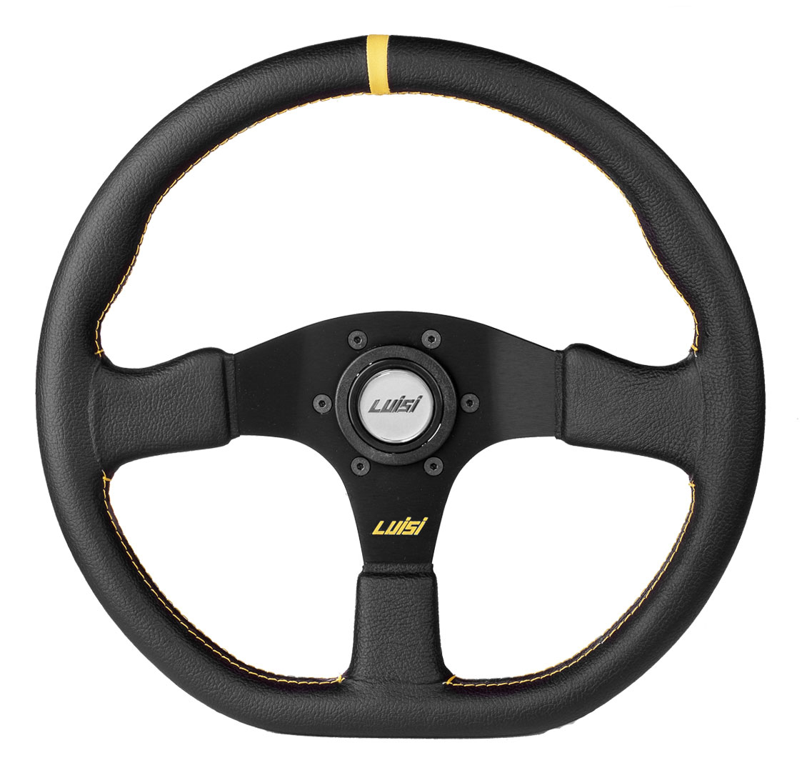 Εικόνα 1 από 1 — ΤΙΜΟΝΙ STEALTH CORSA 355mm ΤΡΙΑΚΤΙΝΟ ΔΕΡΜΑΤΙΝΟ ΜΑΥΡΟ LUISI