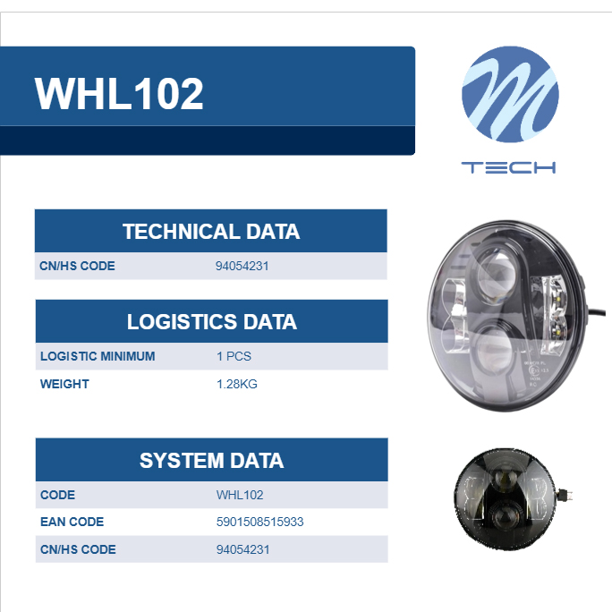 Εικόνα 5 από 5 — M-Tech – Στρογγυλό Φανάρι WHL102 BLACK 7” με 8 Cree LED (XML-10W) 9-36V 6000-6500K σε Μαύρο Χρώμα – 1 τεμ. (WHL102/MT)