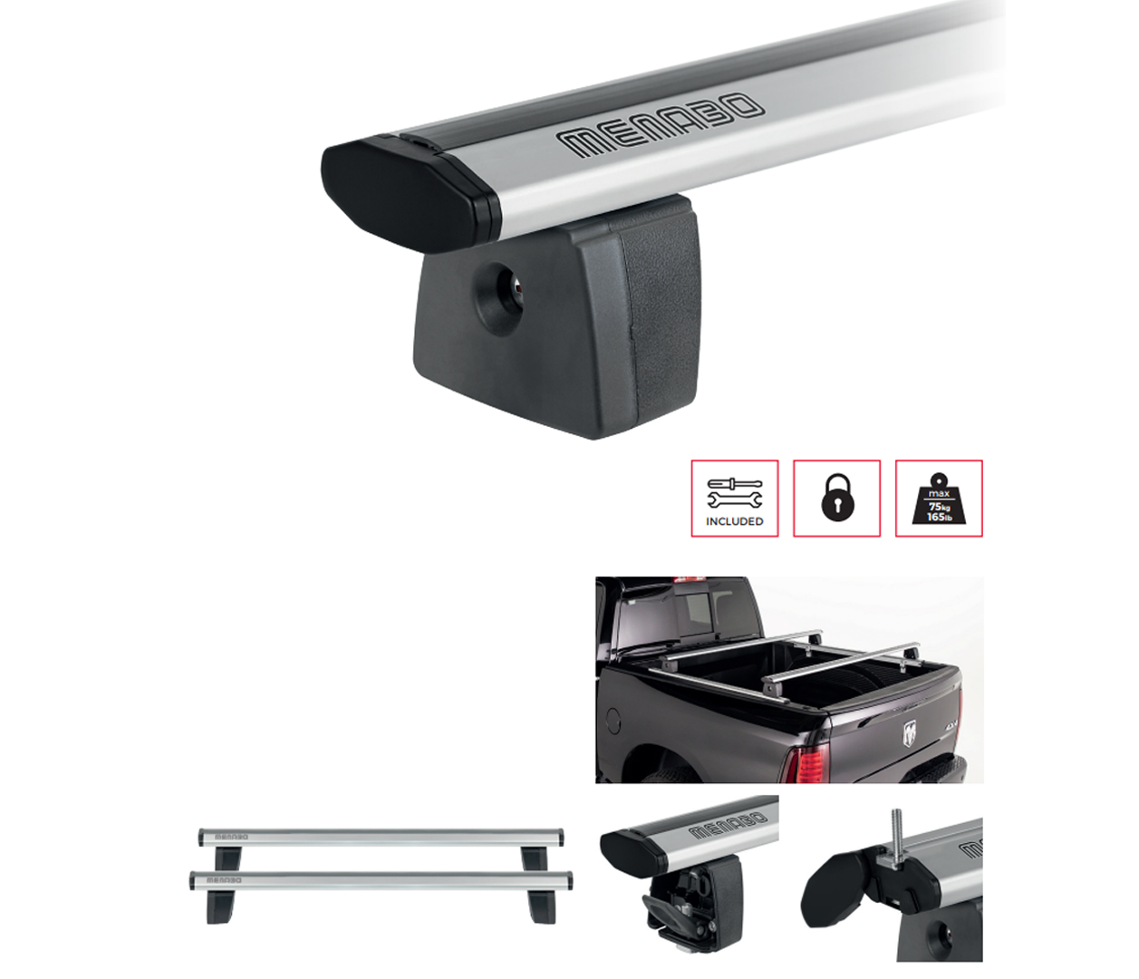 Εικόνα 6 από 7 — ΜΠΑΡΕΣ ΚΑΡΟΤΣΑΣ ΑΛΟΥΜΙΝΙΟΥ TBR – TRUCK BED RACK SYSTEM SILVER 172,8 cm ΣΕ ΑΣΗΜΙ ΧΡΩΜΑ ΓΙΑ PICKUP ΚΑΙ ΑΓΡΟΤΙΚΑ ΟΧΗΜΑΤΑ MENABO – 2 ΤΕΜ.